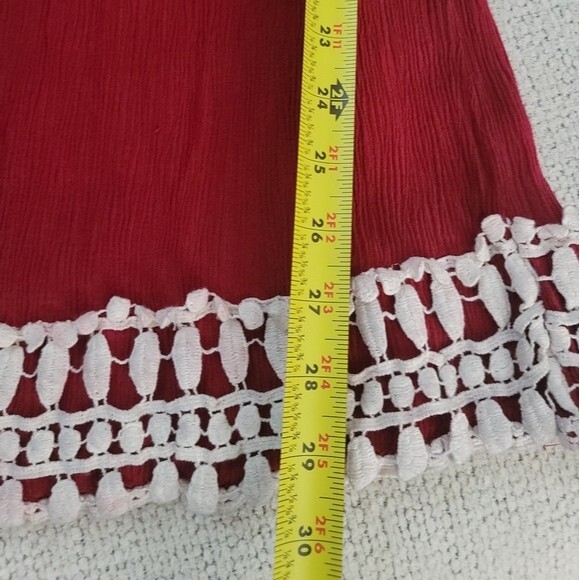 Entro Womens Burgundy Bohemian Long Bell Sleeve Dress with Crochet Accent Detail - Picture 12 of 16